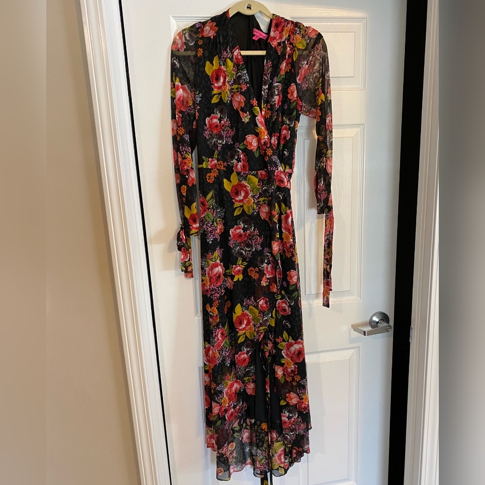 Betsey Johnson Size 14 Floral Floor Length Wrap Dress